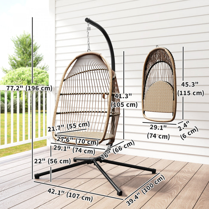 Outsunny Hanging Egg Chair with Stand, Foldable Hammock Chair, Beige