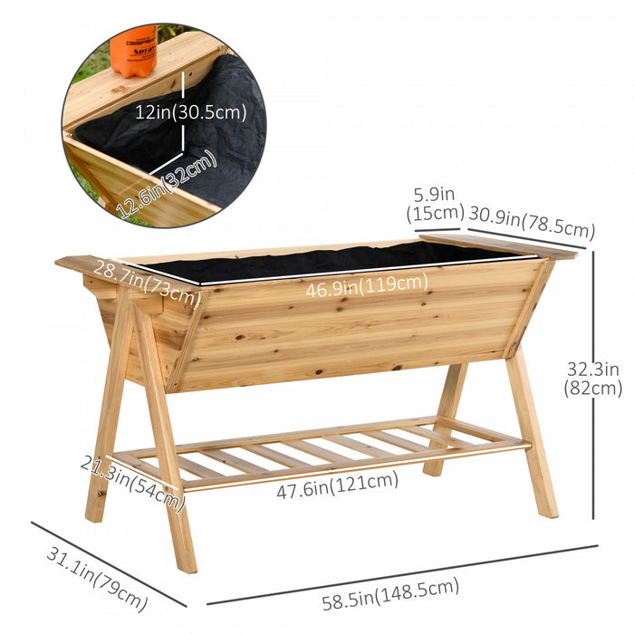 Outsunny Elevated Planter Box With Legs Raised Garden Bed Outdoor Free Standing Wooden Planter With Storage Shelf Plates For Vegetables Flower Herb, 58.5\" X 31\" X 32.25\"