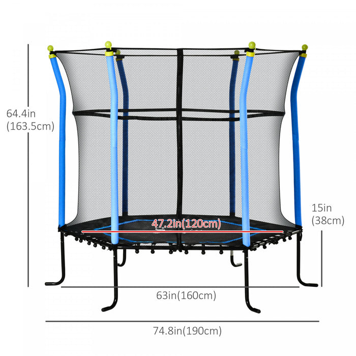Soozier 63\" Kids Trampoline Mini Indoor/outdoor Bouncer Jumper With Enclosure Net Elastic Thick Padded Pole Gift For Child Toddler Age 3-10 Years Old Blue