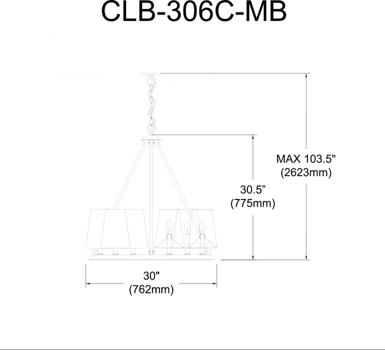 Dainolite Colby 8 Light Chandelier Matte Black Lamp