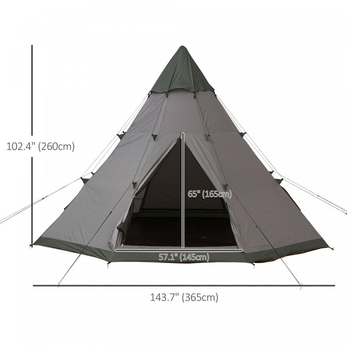Outsunny 6 Men Teepee Tent, Camping Family Tent With Carrying Bag, Grey
