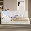 Sophia Upholstered Daybed with LED Lights and Storage Drawers,Twin Size,Beige | Banquette-lit Sophia rembourree avec lumieres LED et tiroirs de rangement, taille simple, beige
