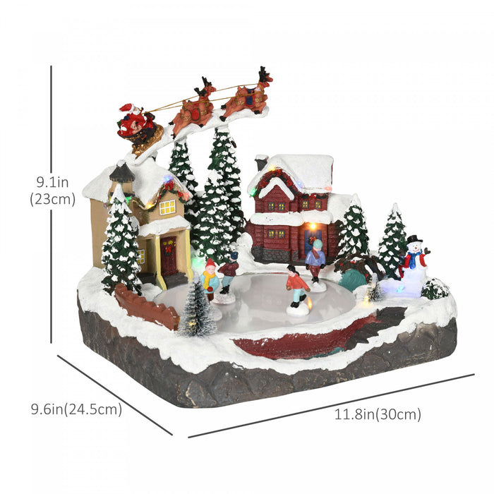 Homcom Christmas Village And Santa Deer, Skating Pond Animated Set