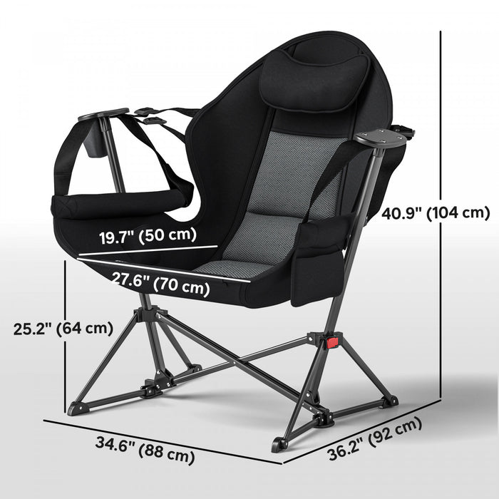 Outsunny Hammock Camping Chair Set Of 2 With Adjustable Back, Cup Holder
