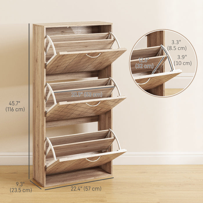 HOMCOM Slim Shoe Storage Cabinet with 3 Flip Drawers for 9-12 Pair of Shoes