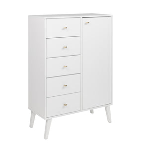 Milo 5-Drawer Chest With Door - White