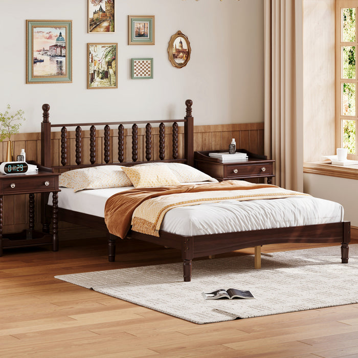 Oliver Retro Wood Platform Bed with Gourd Shaped Headboard - Dark Brown 