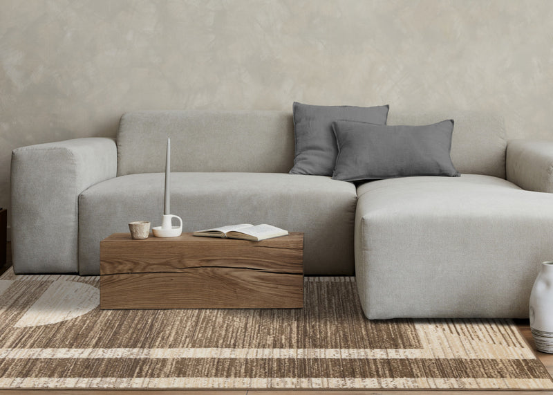 Forte Brown Beige Cream Abstract Geometric Design Area Rug - 7'9\" x 10'6\"