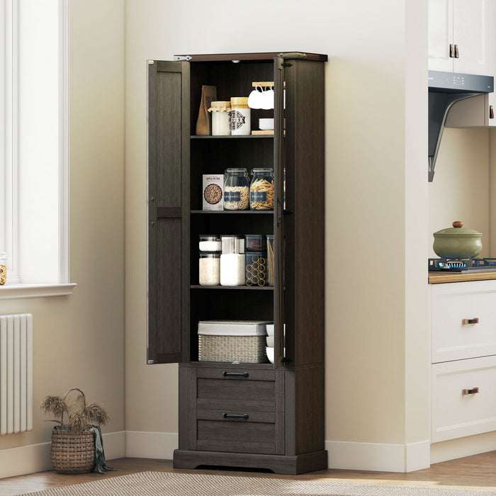 HOMCOM 71\" Kitchen Pantry Cabinet, Farmhouse Kitchen Storage Cabinet, Black