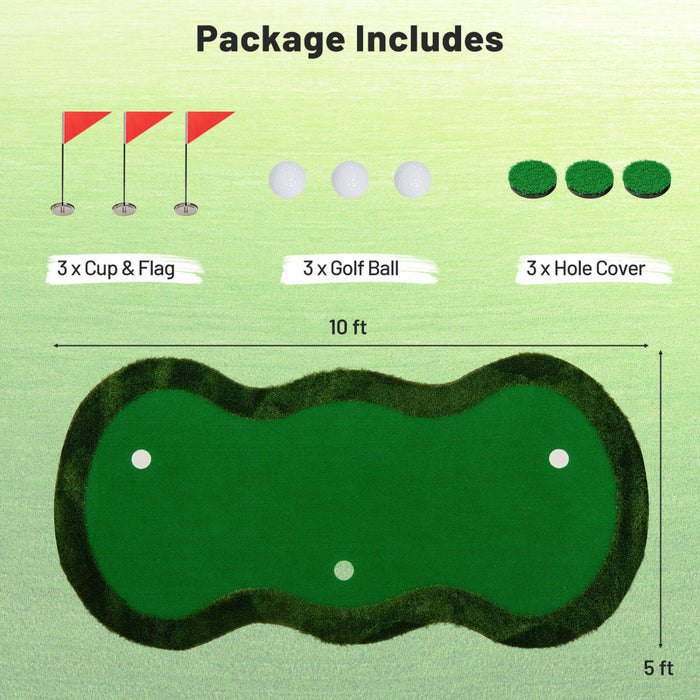 Costway 5 X 10 Ft Professional Golf Practice Mat With 3 Holes And Golf Balls For Home