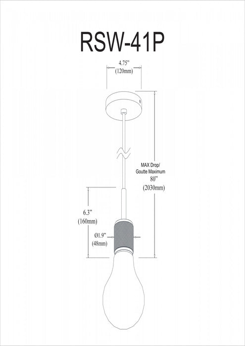 Dainolite Roswell 1 Light Pendant Small Matte Black Lamp