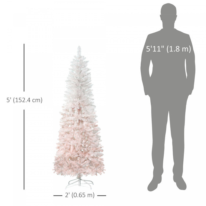 HOMCOM 5 Foot Artificial Christmas Tree with Metal Base Pink and White