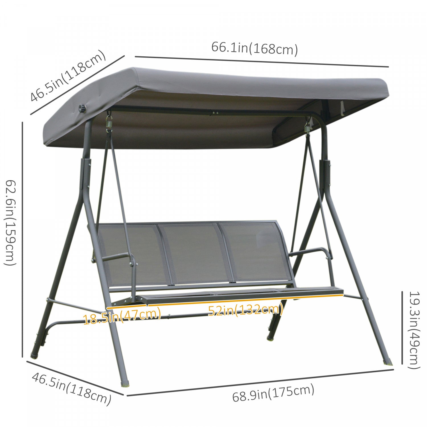 Outsunny 3-seater Porch Swing Chair, Covered Garden Hammock, A