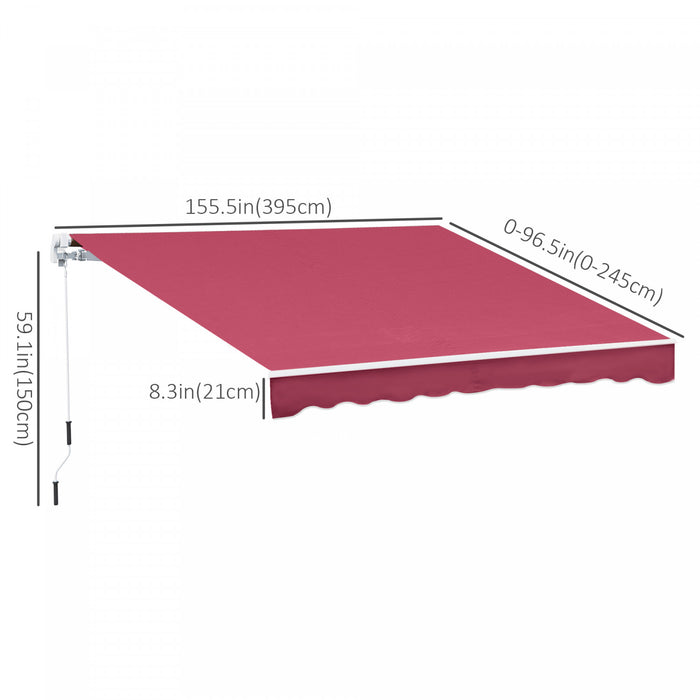 Outsunny 13' X 8' Manual Retractable Patio Awning Sun Shade Outdoor Deck Window Door Canopy Shelter Aluminum Frame Wine Red