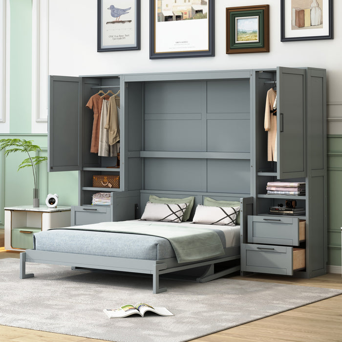 Joyce Closet Queen Murphy Bed With Drawers And Shelves - Grey
