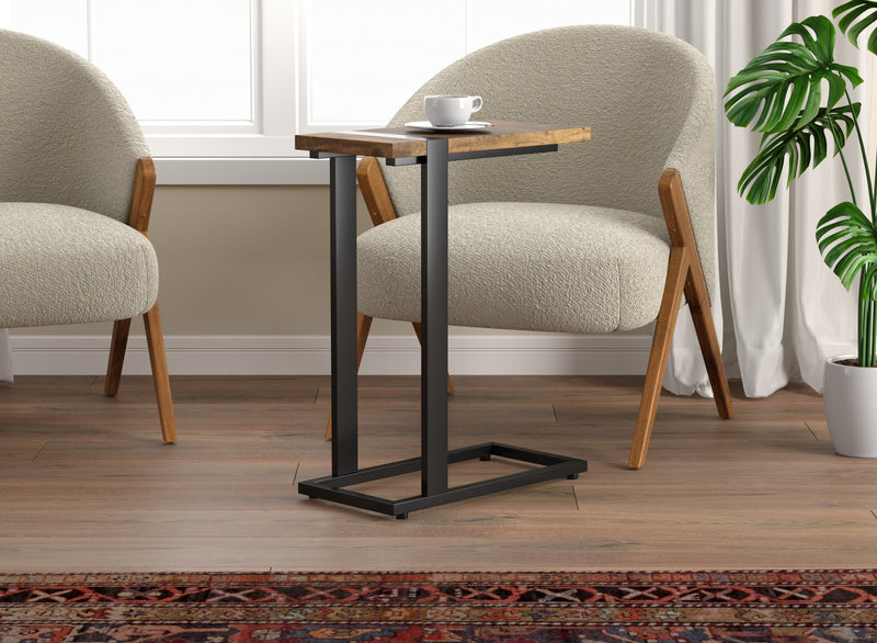 19” C-shaped End Table With Metal Frame - Brown Reclaimed Wood