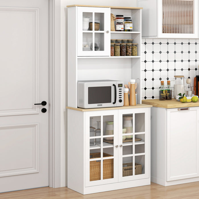 HOMCOM Kitchen Pantry with 3 Storage Cabinets, 2 Open Shelves, Countertop