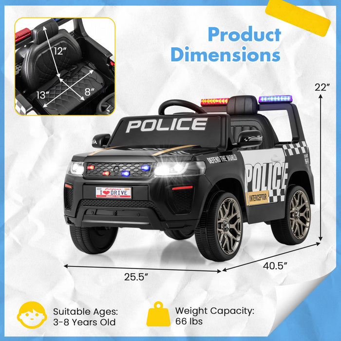 Honeyjoy Kids Ride On Police Car 12v 7a Battery Powered Cop Car With Remote Control Black