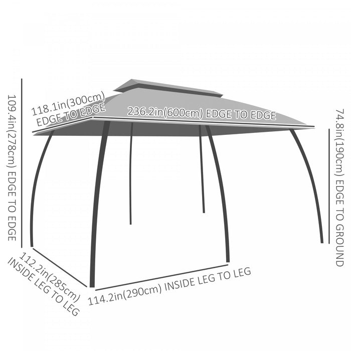 Outsunny 10' X 20' Patio Gazebo, Outdoor Gazebo Canopy Shelter With Netting, Vented Roof, Steel Frame For Garden, Lawn, Backyard And Deck, Dark Gray