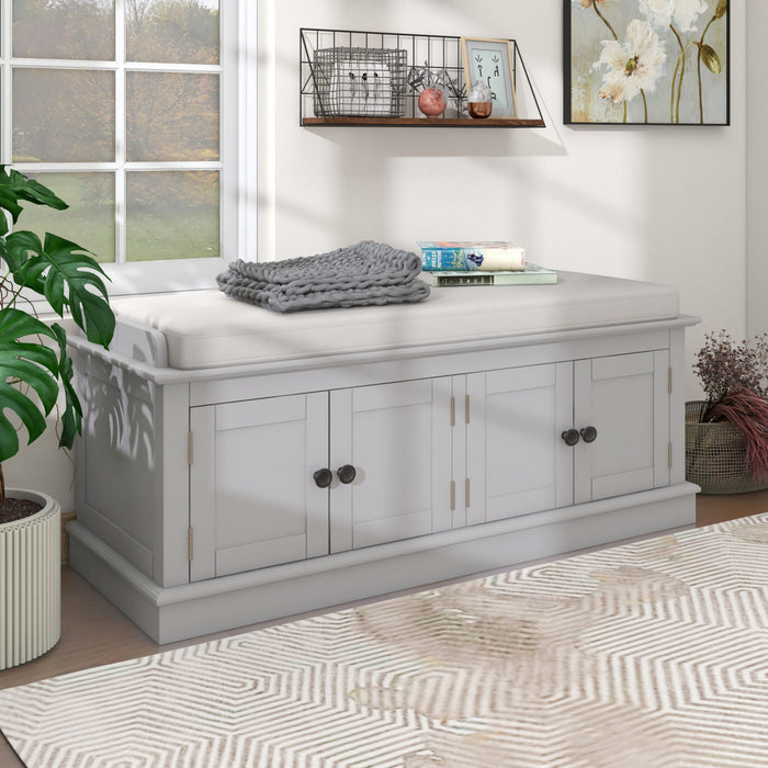 Daniel Solid Wood Storage Bench With 4-door Shoe Cabinet With Adjustable Shelves - Grey Wash