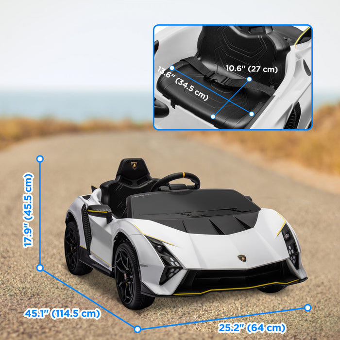 Qaba 12v Electric Car For Kids, Battery Powered Ride-On Lamborghini Autentica Licensed Kids Car With Butterfly Doors, Remote Control, 4 Wheels Spring Suspension, Soft Start, Lights, White
