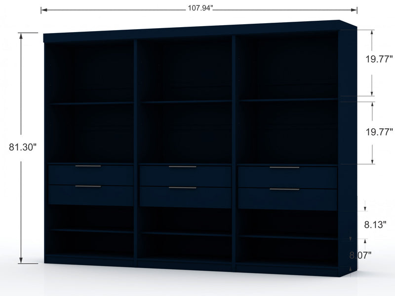 Mulberry Contemporary Modern 36\" Wardrobe Closet in Midnight Blue - Set of 3