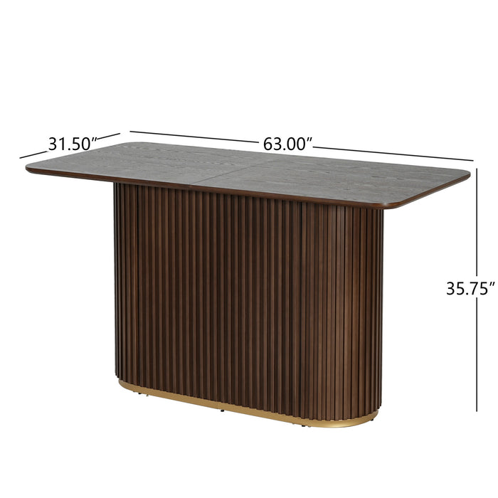 Jett 63 Inch Modern Industrial Dining Table with MDF & Iron Pedestal Base, Brown