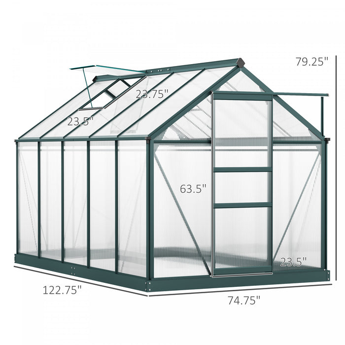 Outsunny 10.2' X 6.3' X 6.6' Clear Polycarbonate Greenhouse Large Walk-in Green House Garden Plants Grow Galvanized Base Aluminium Frame W/ Slide Door