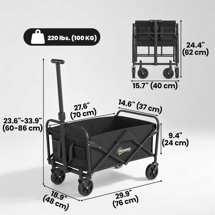 Outsunny Collapsible Folding Wagon Cart, Heavy Duty Outdoor Utility Garden Cart with Universal Wheels and Adjustable Handle for Sports, Camping, Shopping, Black