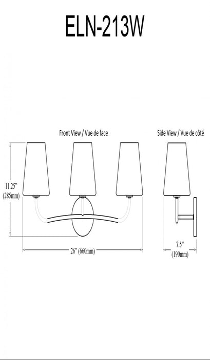 Dainolite Eleanor 3 Light Vanity Light Aged Brass White Opal Glass Lamp