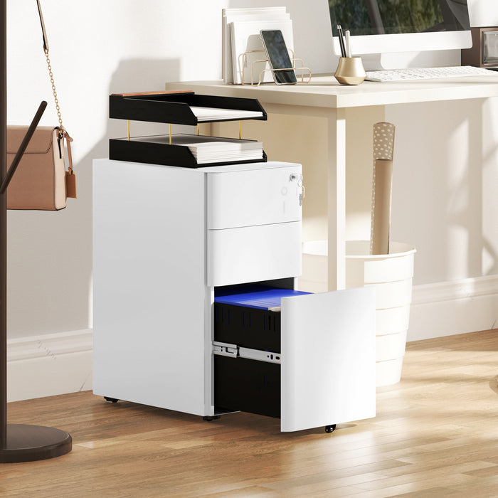Vinsetto Steel File Cabinet with 3 Drawers, Lockable Filing Cabinet, White