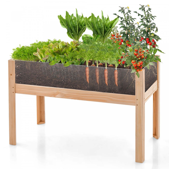 Costway Raised Wooden Garden Bed 31\" Elevated Planter Box Plant Terrarium With Drain Holes