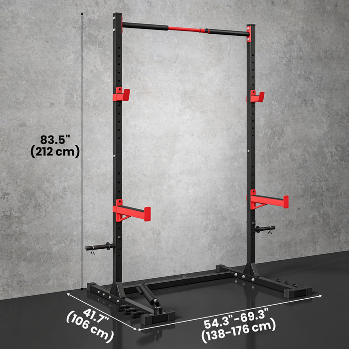 Soozier Power Cage Squat Rack, 1100 lb Capacity Power Rack with Pull-Up Bar, Adjustable Width, Adjustable J-Hooks, Safety Arms, Weight Plate Storage for Home Gym Strength Training