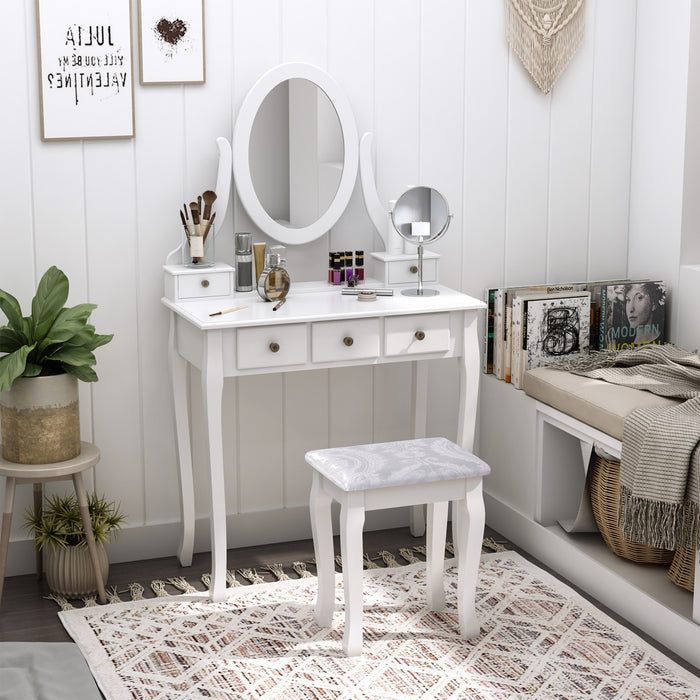 HOMCOM Wooden Vanity Table Set, Makeup Table with 360° Rotating Mirror