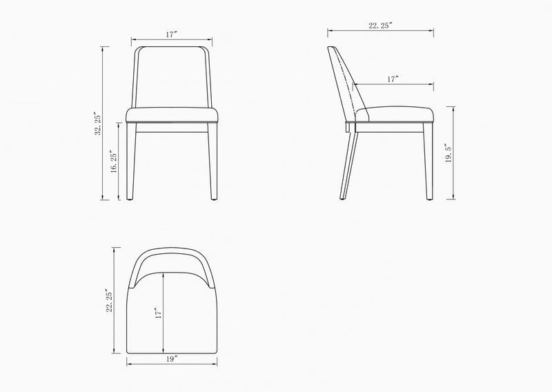 Gansevoort Modern Wood Vegan Leather Dining Chair in Pewter - Set of 4