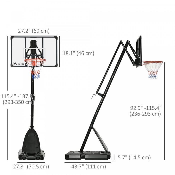 Soozier Portable Basketball Hoop W/ Wheels, Weighted Base, 115.4\"-137.8\"