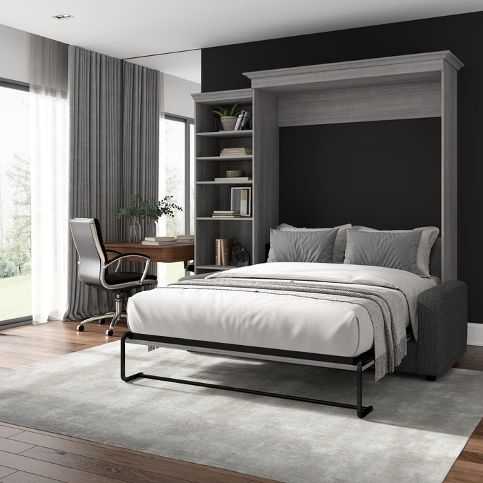 Bestar Versatile Queen Murphy Bed with Sofa and Closet Organizer (92 W) - Platinum Grey