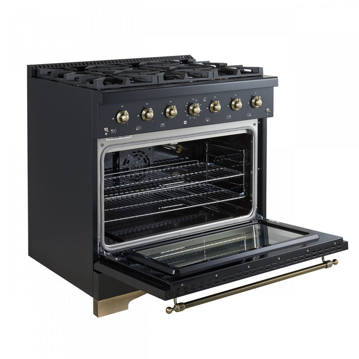 Forno Antico 36\" Freestanding Gas Range, Black, Convection Oven- FFSGS6219-36BLK