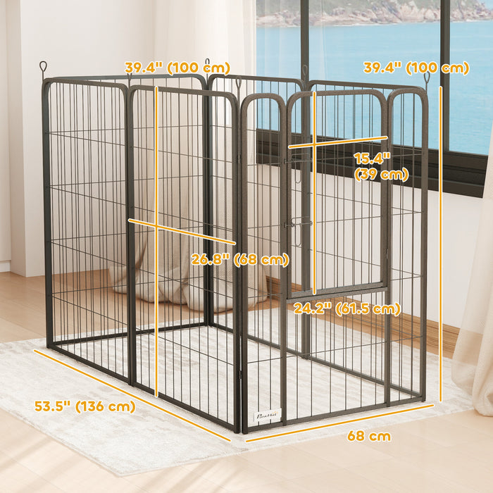 PawHut 6 Panels Dog Playpen, Portable Heavy Duty Pet Fence with Door & Strap, 39.5\"H, for Indoor Outdoor Backyard Garden, Foldable Puppy Pet Pen for Large Dogs