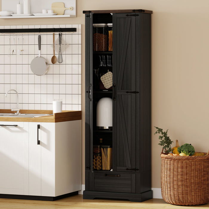 HOMCOM 71\" Pantry Cabinet, Kitchen Storage Cabinet with 2 Doors, Black