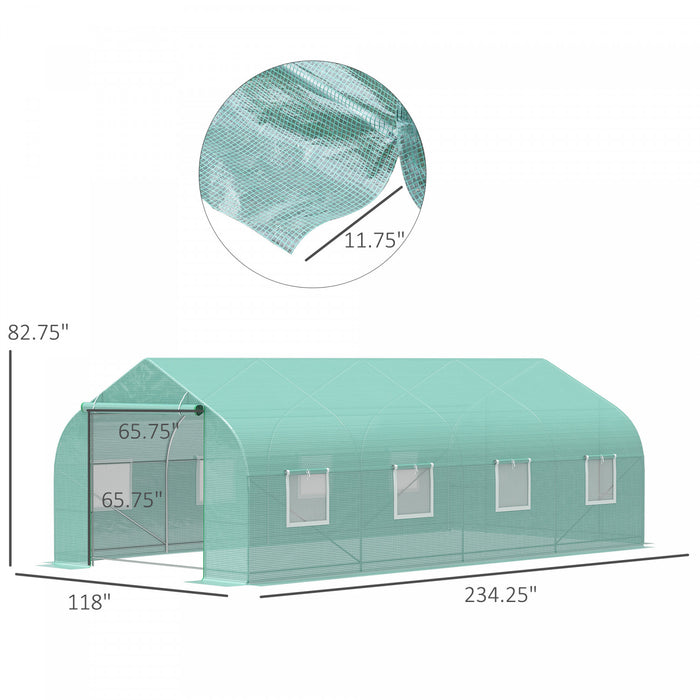 Outsunny 20x10x7ft Walk-in Steeple Greenhouse Outdoor Backyard Plant Seed Growth Shed Tunnel Warm House With 2 Anchor Way Green