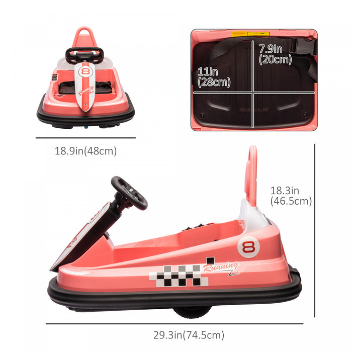 Aosom Kids Bumper Car, 6v 360° Rotation Electric Ride On Car, Twin Motors Battery Powered Ride-On Toy With Music, Horn And Lights, Safety Belt, For Boys And Girls Aged 18-48 Months - Pink