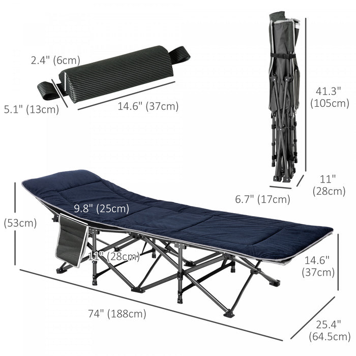 Outsunny Folding Camping Cot For Adults With Mattress & Pillow, Grey&blue