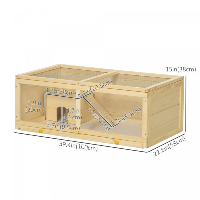 Pawhut Wooden Hamster Cage, Small Animals Kit Hutch, Exercise Play House For Dwarf Hamsters, Gerbils, Chinchillas, Guinea Pigs, Bunnies, With Sliding Tray, Openable Top