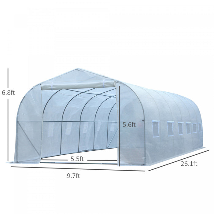 Outsunny 26'l X 10'w X 6.8' H Large Steeple Walk-in Greenhouse Outdoor Garden Plant Seed Tunnel Grow Tent Premium Steel Frame White