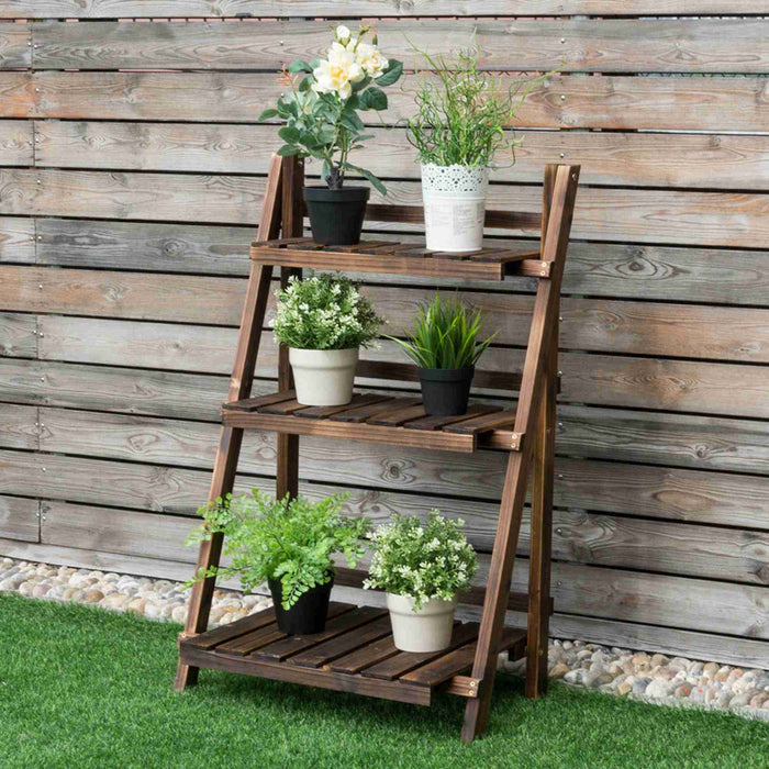Costway 3 Tier Outdoor Wood Design Flower Pot Shelf Stand Folding Display Rack Garden