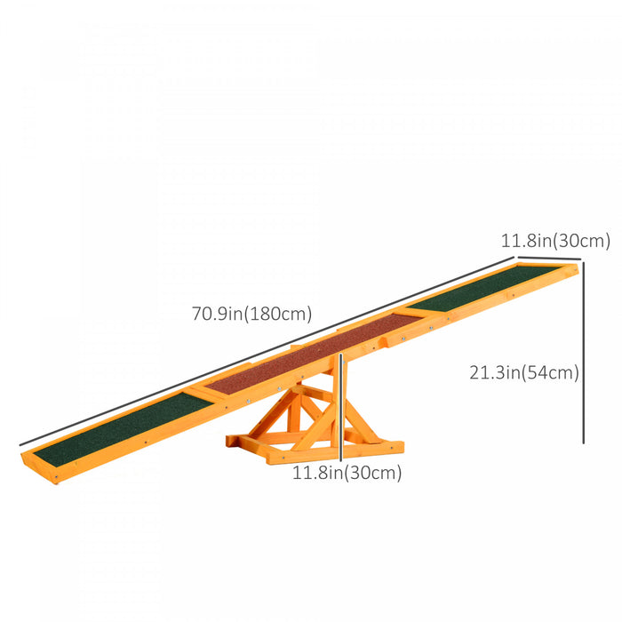 Pawhut Wood Pet Seesaw Platform Dog Agility Training Equipment Run Game Toy Weather Resistant Pet Supplies Natural