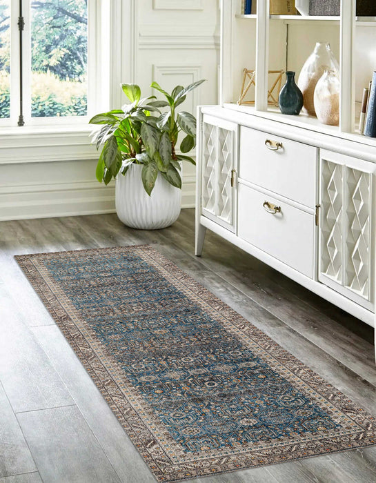 Gianna Traditional 2'6\" x 8'0\" Runner Rug in Blue Indoor Area Rug
