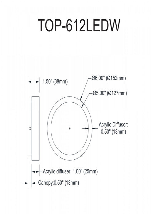 Dainolite Topaz LED Wall Sconce 12w Polished Chrome White Acrylic Diffuser Lamp