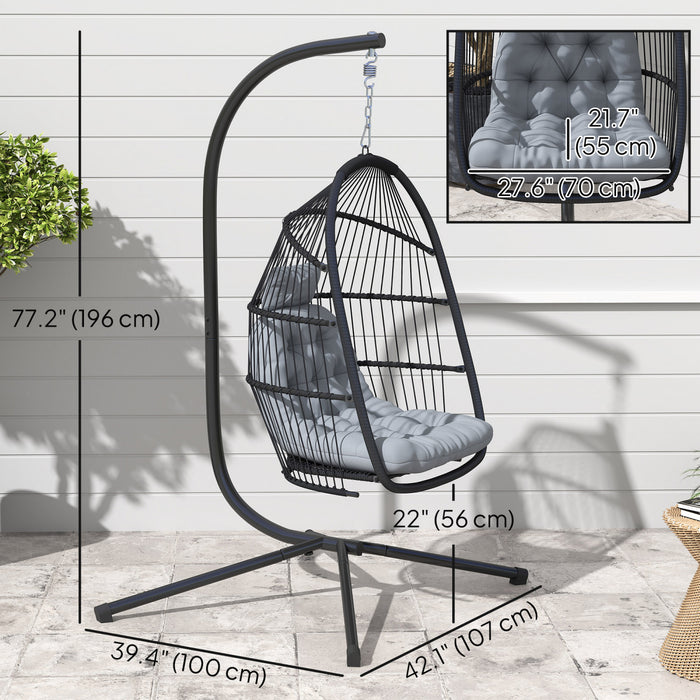 Outsunny Hanging Egg Chair with Stand, Foldable Hammock Chair, Dark Grey